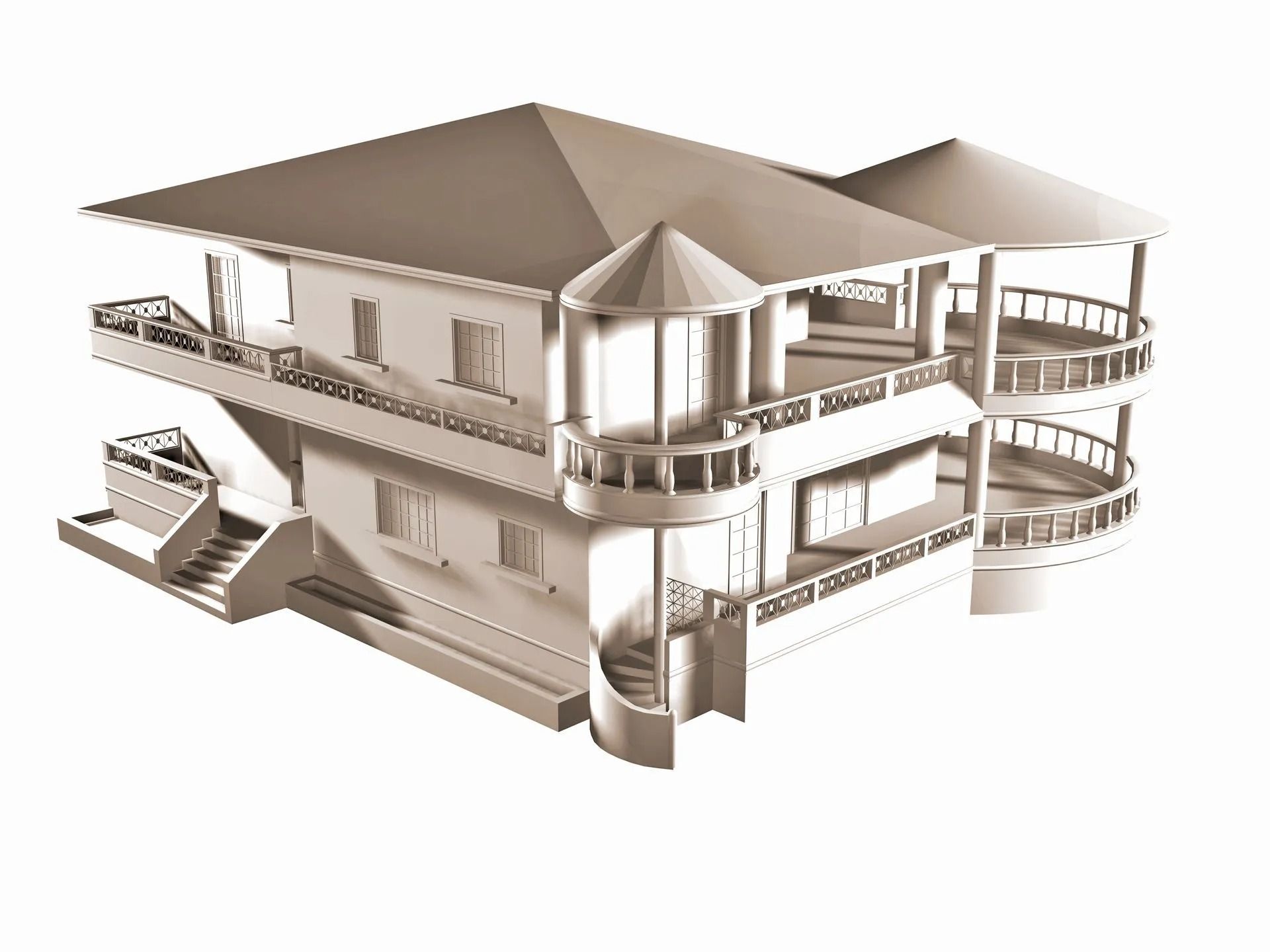 3D rendered model of a home exterior showing siding and roofing material options